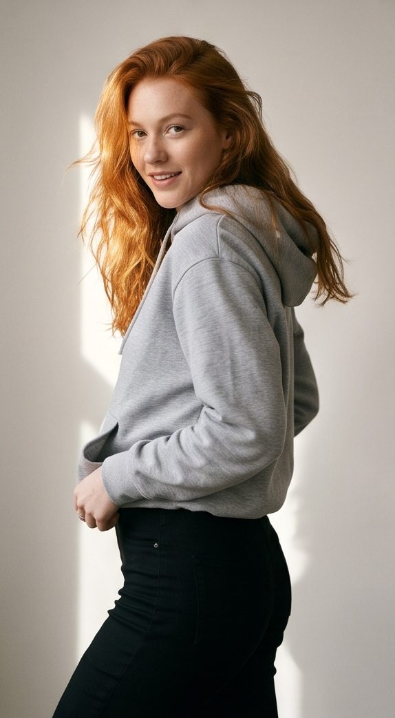 Clara M. in a grey hoodie